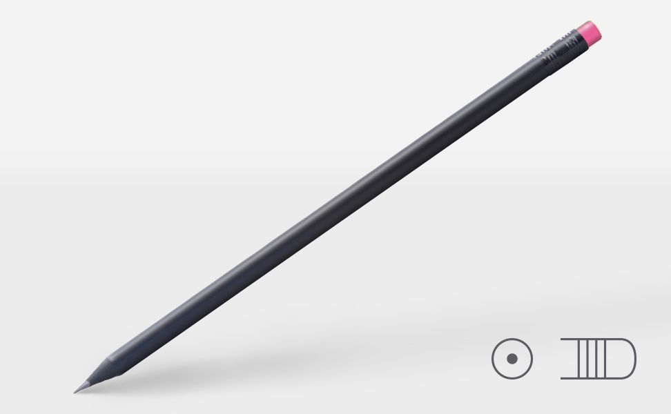 Pencil 0317, black matt, round, eraser pink