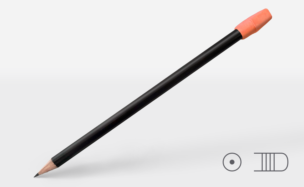 Bleistift 2626, schwarz glänzend, 2B, rund, oranger Aufsteckradierer