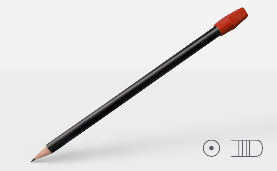 Bleistift 2622, schwarz glänzend, 2B, rund, roter Aufsteckradierer