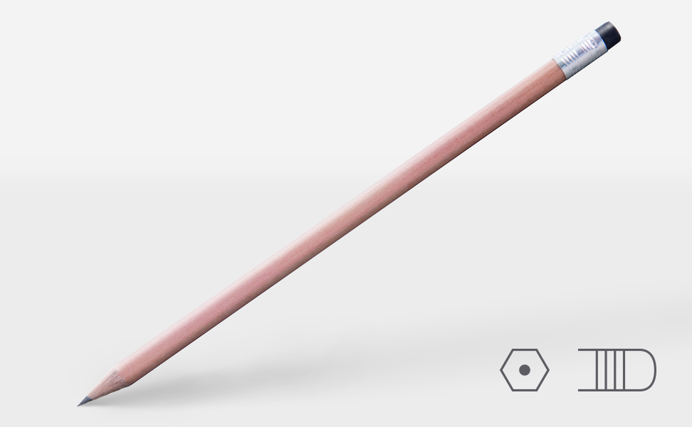 Bleistift 0105, natur, sechseckig, Radiergummi
