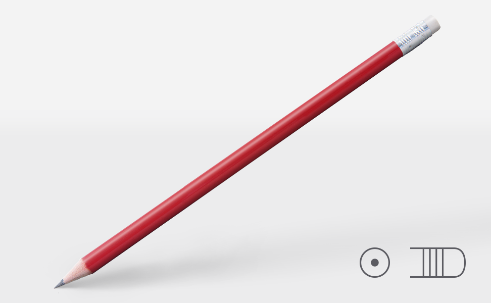 Bleistift 0104, rot, rund, Naturholz, Radiergummi
