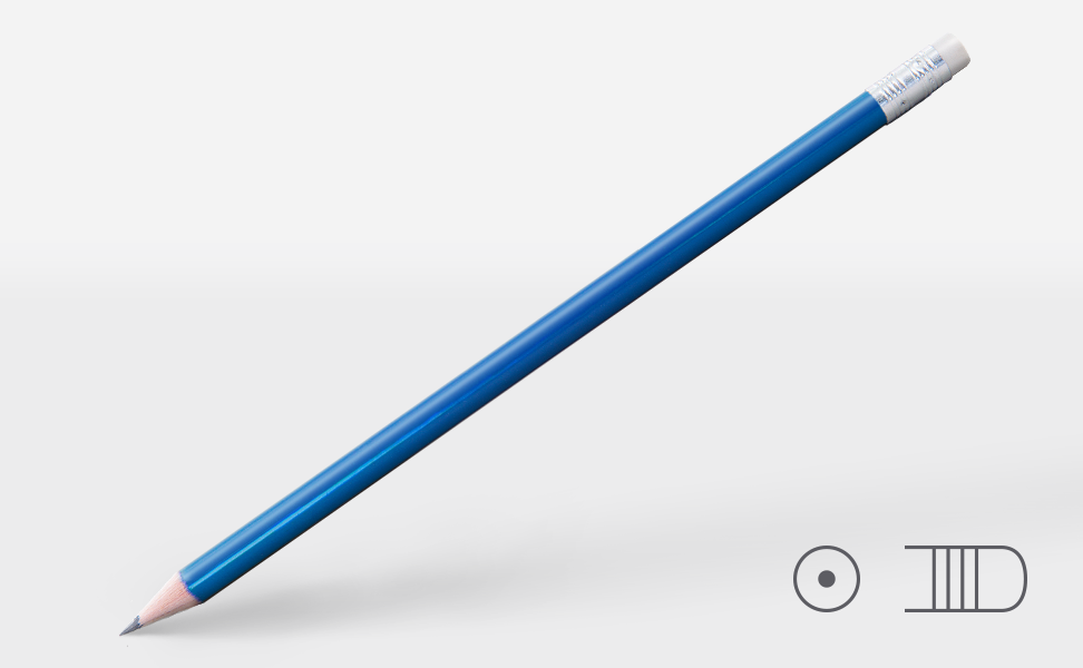 Bleistift 0102, blau, rund, Naturholz, Radiergummi